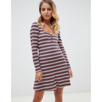 ASOS DESIGN stripe rib mini skater dress with button front