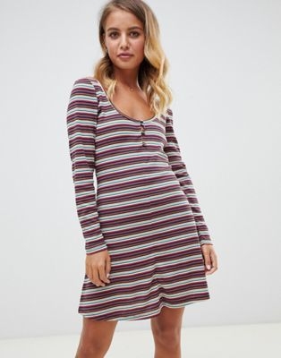 ASOS DESIGN stripe rib mini skater dress with button front