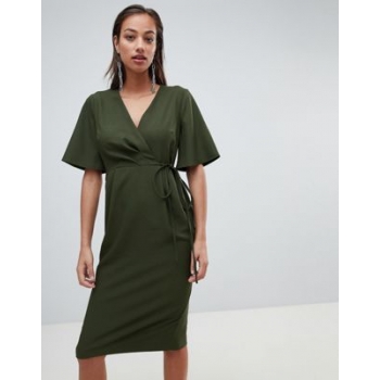 ASOS DESIGN midi wrap dress with tie detail