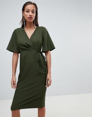 ASOS DESIGN midi wrap dress with tie detail