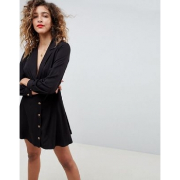 ASOS DESIGN button through wrap mini dress with long sleeves