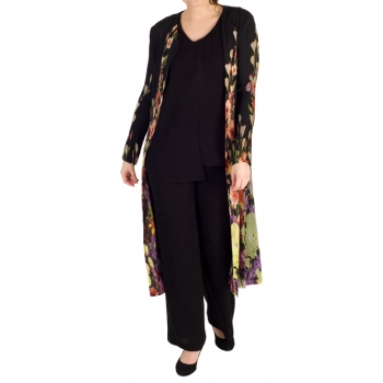 Chesca Floral Border Coat, Black