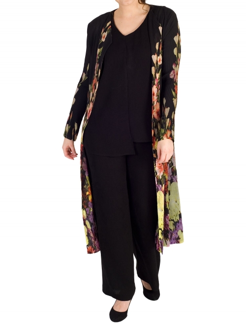 Chesca Floral Border Coat, Black