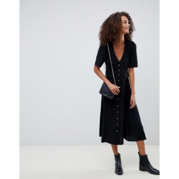 ASOS DESIGN button through midi skater dress with pockets