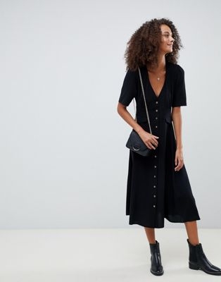 ASOS DESIGN button through midi skater dress with pockets