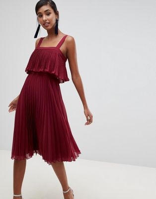 ASOS DESIGN double layer pleated cami midi dress