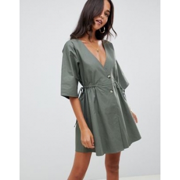 ASOS DESIGN v front v back casual smock mini dress with buttons