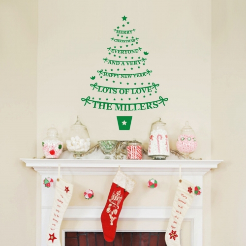 Megan Claire Personalised Family Christmas Tree Wall Sticker, Medium, Dark Green