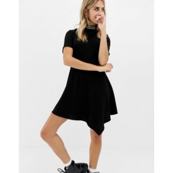 COLLUSION mini high neck skater dress with open back and sports tipping