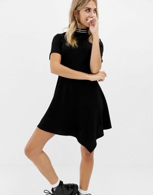 COLLUSION mini high neck skater dress with open back and sports tipping