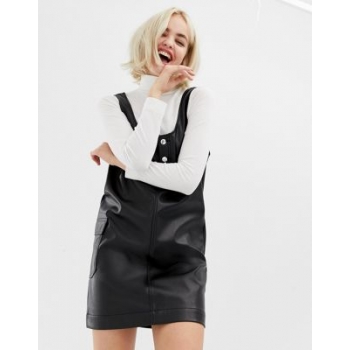 COLLUSION leather look pinny dress