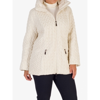 Chesca Cable Embroidered Quilted Coat, Cream