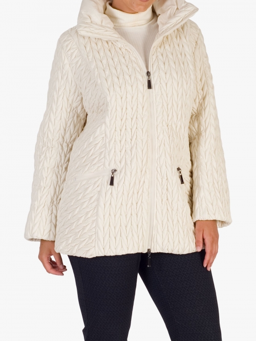 Chesca Cable Embroidered Quilted Coat, Cream