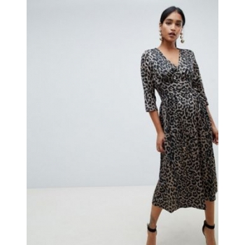 ASOS DESIGN Carly button through maxi dress in satin leopard print