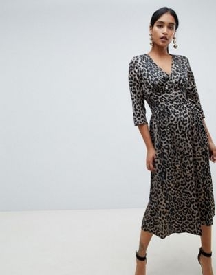 ASOS DESIGN Carly button through maxi dress in satin leopard print