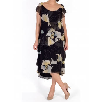 Chesca Floral Layered Dress, Black/Multi