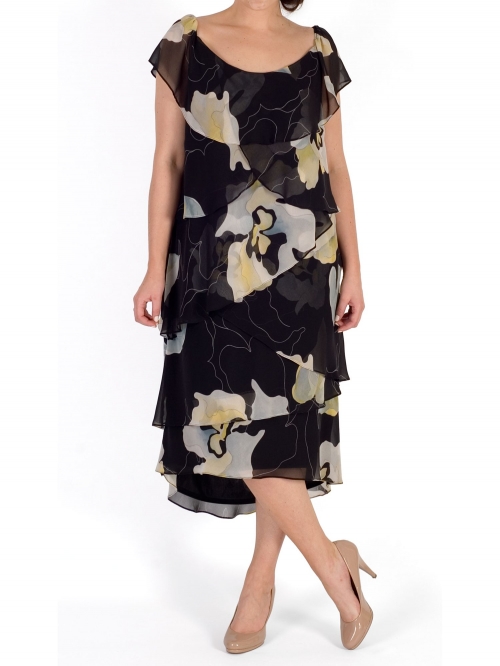 Chesca Floral Layered Dress, Black/Multi