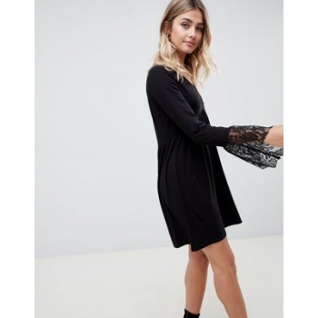 ASOS DESIGN v neck swing dress with flared lace cuffs