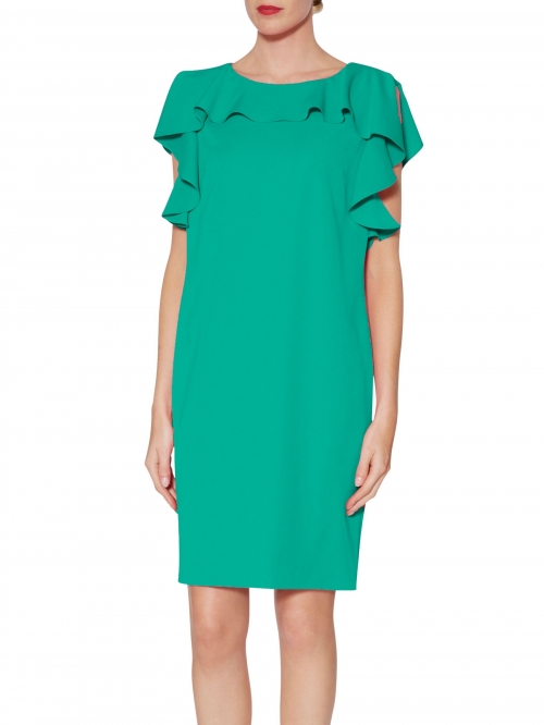 Gina Bacconi Belinda Frill Dress, Paradise Green