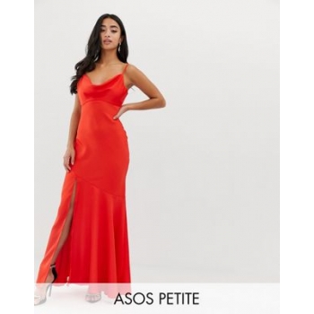 ASOS DESIGN Petite bias cut satin slip maxi dress with drape neck