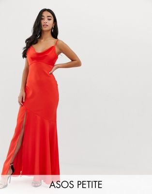 ASOS DESIGN Petite bias cut satin slip maxi dress with drape neck