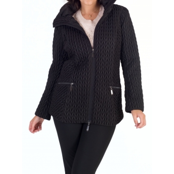 Chesca Cable Embroidered Quilted Coat, Black