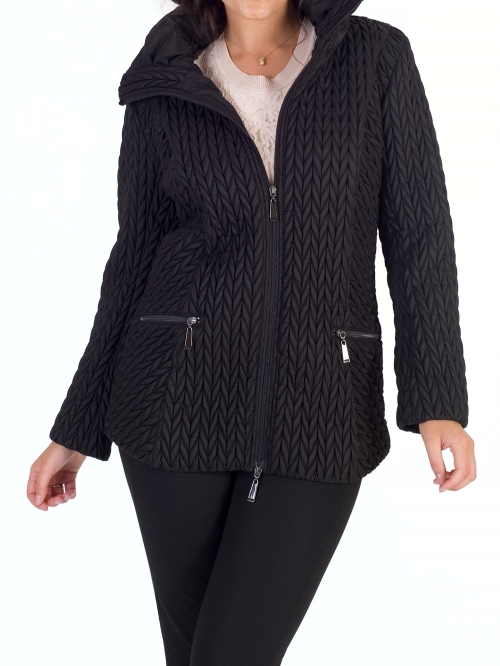 Chesca Cable Embroidered Quilted Coat, Black