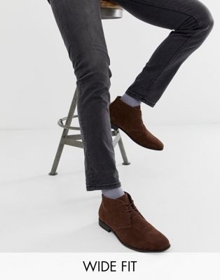 ASOS DESIGN Wide Fit Chukka Boots In Brown Faux Suede