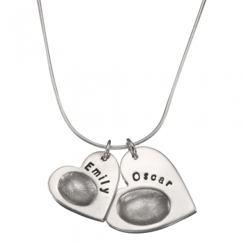 Under the Rose Personalised Fingerprint Heart Pendant Necklace, 2 Charms