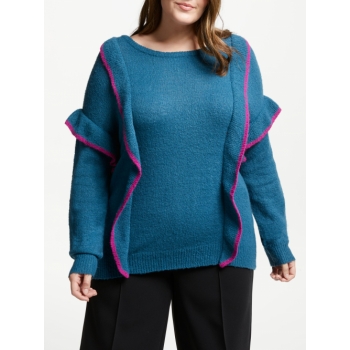 JUNAROSE Curve Lanse Frill Detail Jumper, Lyons Blue