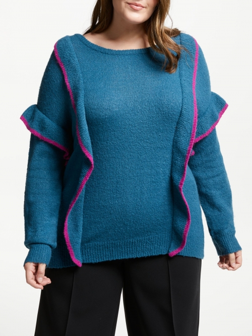 JUNAROSE Curve Lanse Frill Detail Jumper, Lyons Blue