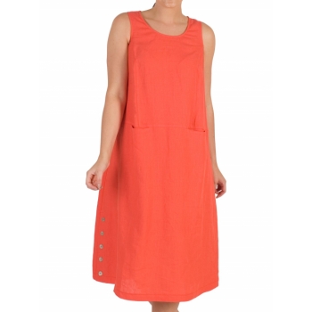 Chesca Button Trim Linen Dress, Orange