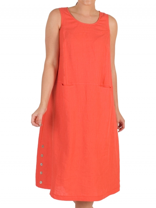 Chesca Button Trim Linen Dress, Orange