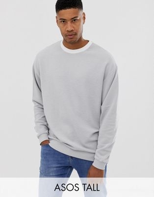 ASOS DESIGN Tall oversized sweatshirt in reverse loopback with contrast neck in grey