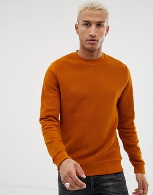 ASOS DESIGN ribbed sweatshirt in dark orange