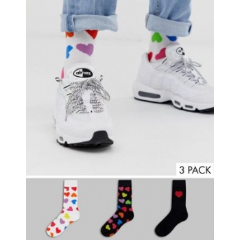 ASOS DESIGN 3 pack ankle socks with all over multi coloured hearts save