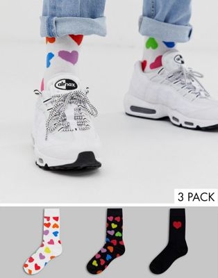 ASOS DESIGN 3 pack ankle socks with all over multi coloured hearts save