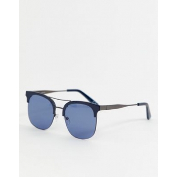 ASOS DESIGN retro sunglasses in navy with navy lens