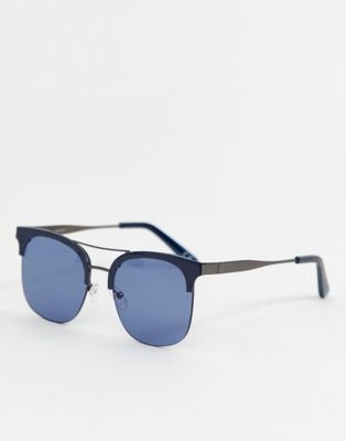 ASOS DESIGN retro sunglasses in navy with navy lens