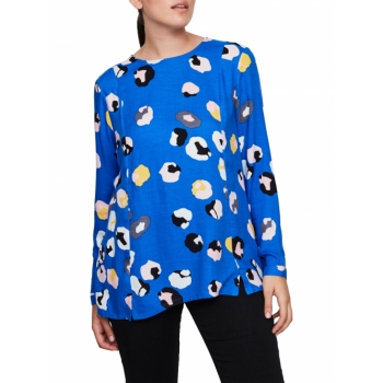 I.Scenery Curve Lien Print Blouse, Blue