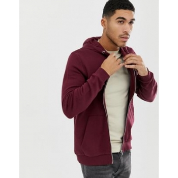 ASOS DESIGN zip up hoodie in burgundy