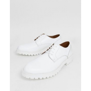 ASOS DESIGN derby shoes in white leather with chunky cleated sole