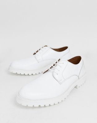 ASOS DESIGN derby shoes in white leather with chunky cleated sole