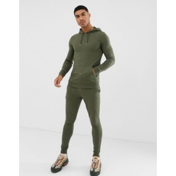 ASOS DESIGN tracksuit extreme super skinny jogger / muscle hoodie in khaki