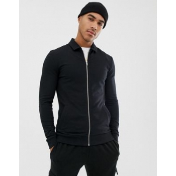 ASOS DESIGN jersey muscle harrington jacket in black