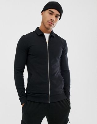 ASOS DESIGN jersey muscle harrington jacket in black