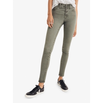 Madewell 9" High-Rise Garment Dye Button Front Skinny Jeans, Highland Green