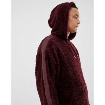 ASOS DESIGN oversized hoodie in burgundy borg with side stripe