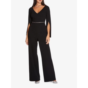 Adrianna Papell V-Neck Crepe Jumpsuit, Black