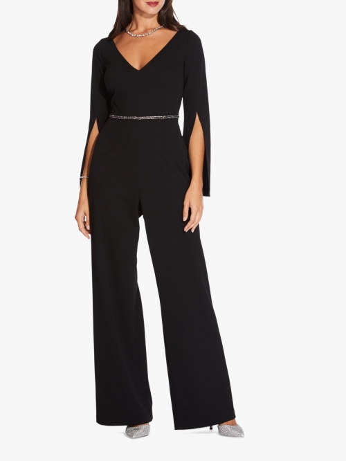 Adrianna Papell V-Neck Crepe Jumpsuit, Black